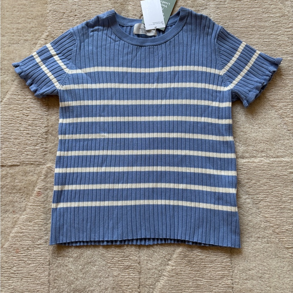 H&M Blue and White Striped Short Sleeve Tee NWT